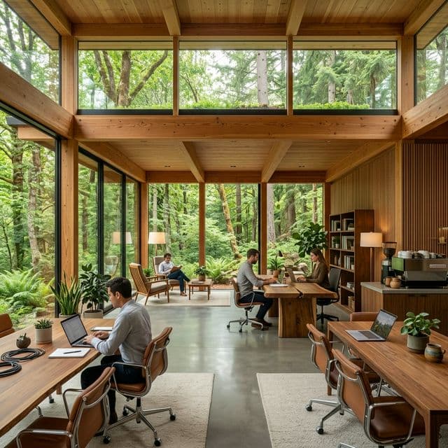 Coworking space in a forest pavilion