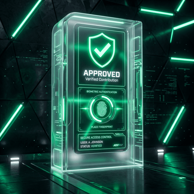 Holographic neon green verification approval gate