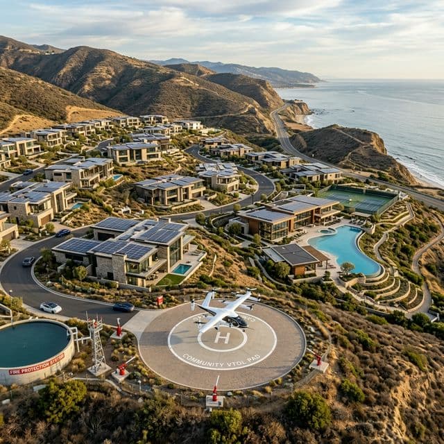 Beautiful premium retro-futurist Tomorrowland-style cityscape outside large glass windows