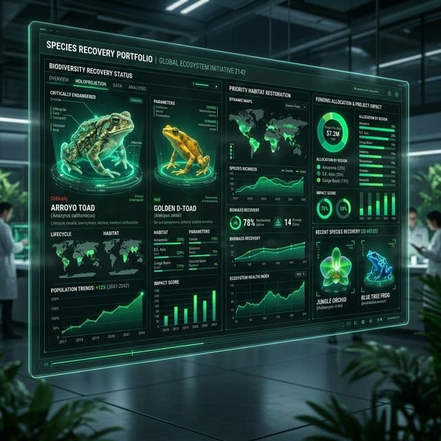 Futuristic interface tracking species recovery portfolio
