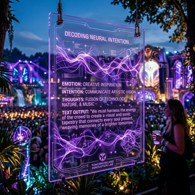 Premium glass interface glowing with elegant purple abstract neural wave data decoding intention