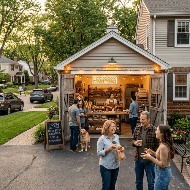 A typical American suburban garage converted into a neighborhood micro-bakery