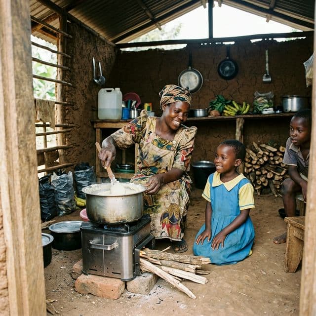 Utilitarian clean cookstove in a rural kitchen