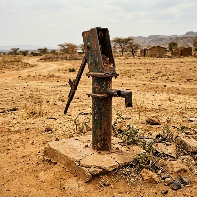 Abandoned, non-functional water infrastructure symbolizing structural mismatch