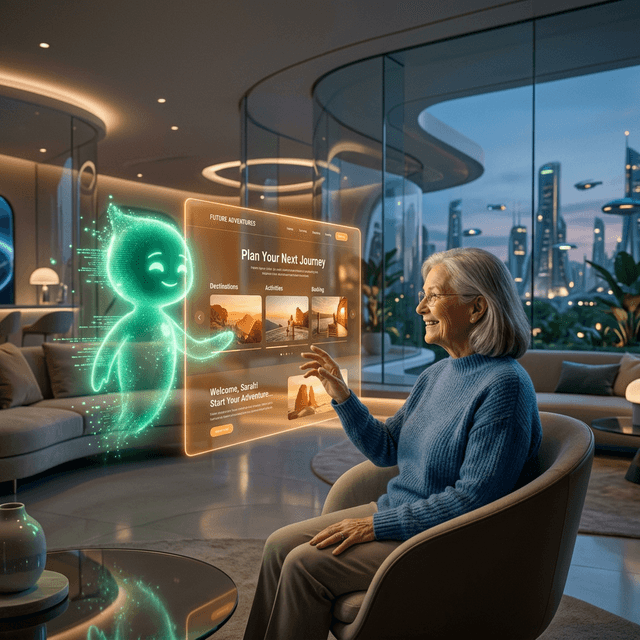 Older person guided by AI agent through a website