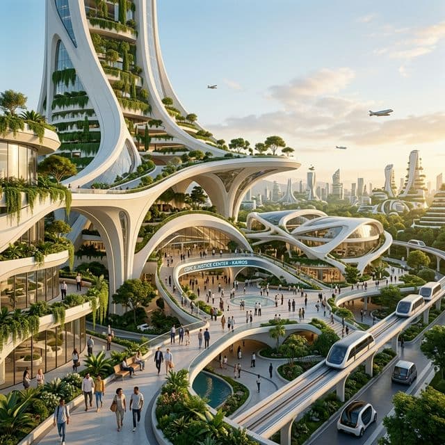 Future justice center and lush civic space