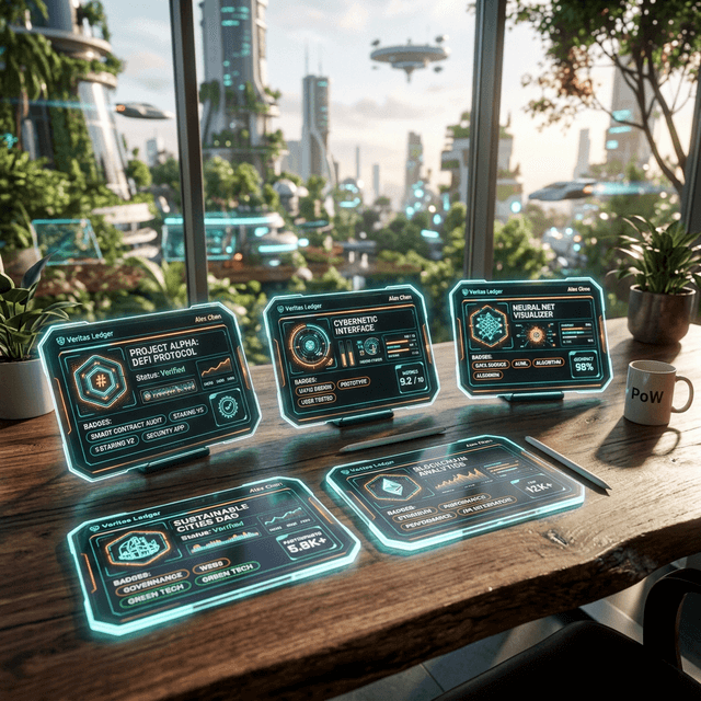 Candidate portfolio with glowing data cards