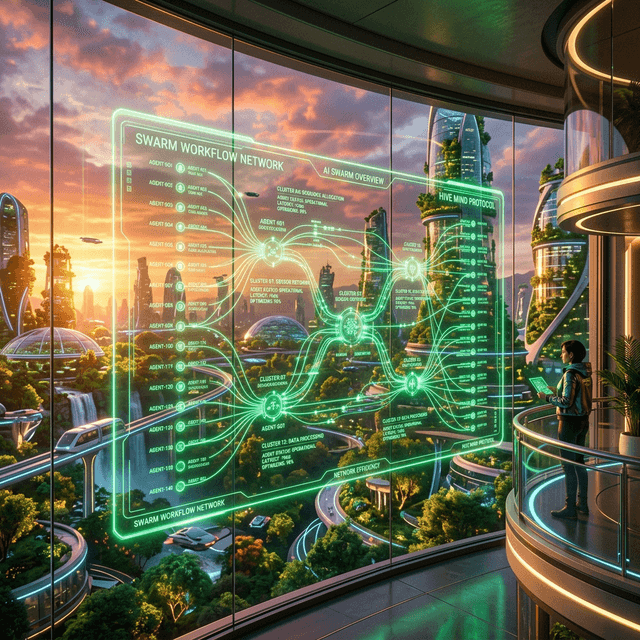 Abstract AI workflow simulation diagram