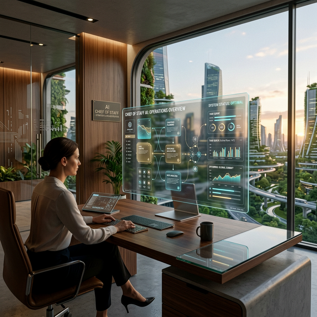 AI chief of staff desk orchestrating tasks